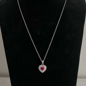 NWT Diamonique Heart Pendant Necklace with Ruby